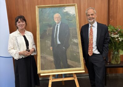 Dr Mike Rands with the artist, Rosalie Watkins